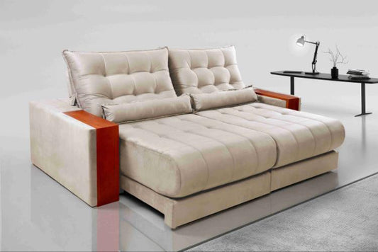 Estofado Retratil Reclinavel Genova 230 2x90 Molas Ensacadas Veludo Inca Cru EN