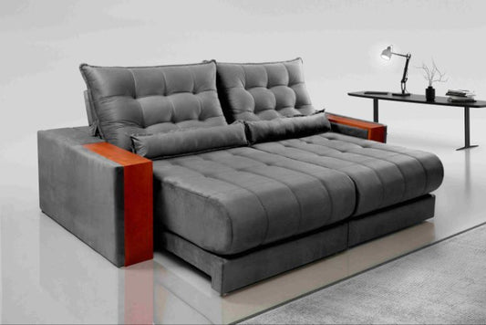 Estofado Retratil Reclinavel Genova 250 2x90 Molas Ensacadas Veludo Inca Grafite EN