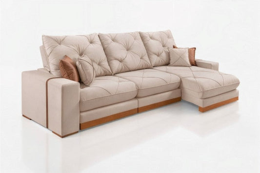 Estofado Retratil Reclinavel Geriba 320 3x90 Linho Bege EN