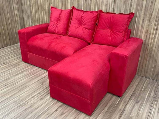 Estofado Lucas 2Lgs com Chaise Suede Vermelho EN