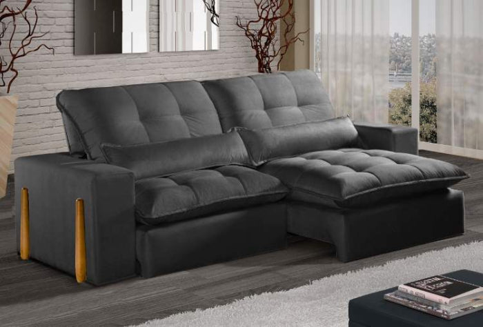 Estofado Retratil Reclinavel Itaoca.Fitipaldi 210 Veludo Inca Preto EN