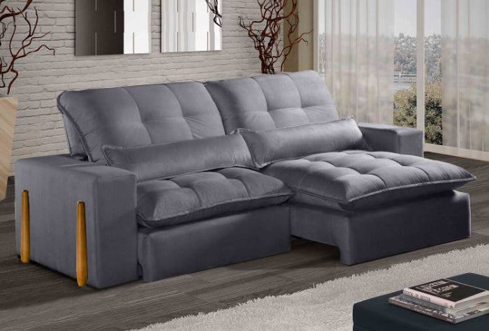 Estofado Retratil Reclinavel Itaoca.Fitipaldi 230 Veludo Inca Grafite EN