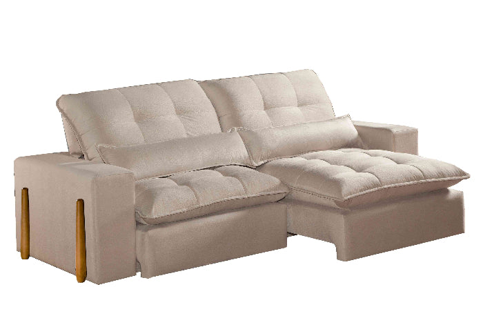 Estofado Retratil Reclinavel Itaoca.Fitipaldi 210 Veludo Inca Bege Claro EN