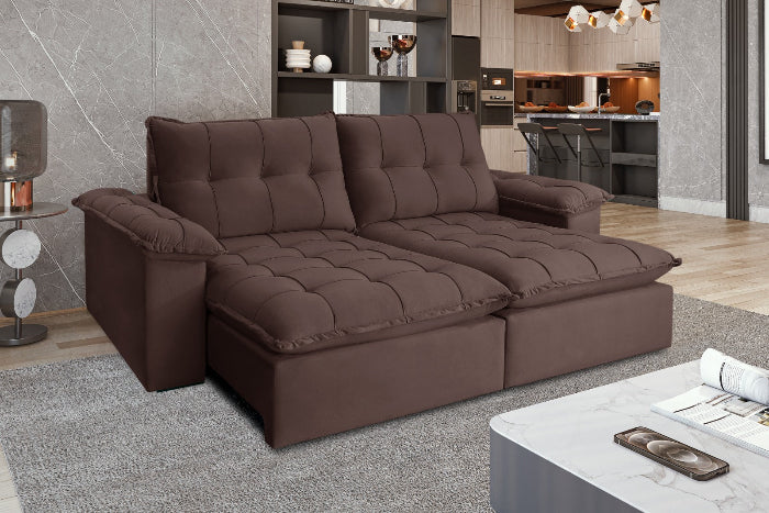 Estofado Retratil Reclinavel Iriri 230 Veludo Marrom EN