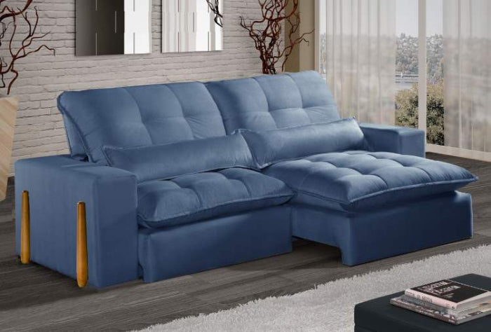 Estofado Retratil Reclinavel Itaoca.Fitipaldi 250 Veludo Azul EN