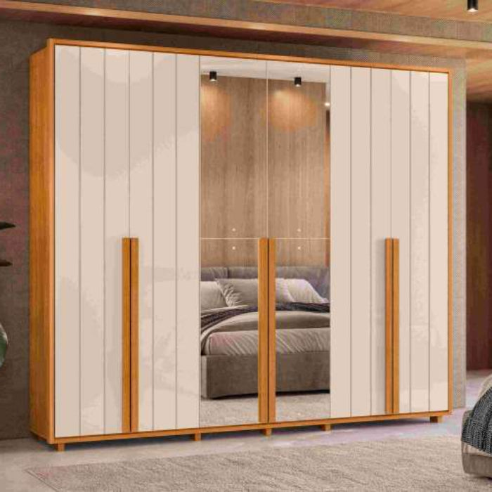 Roupeiro Volpi 6P6G com 2 Espelhos Cinamomo.Off White EN