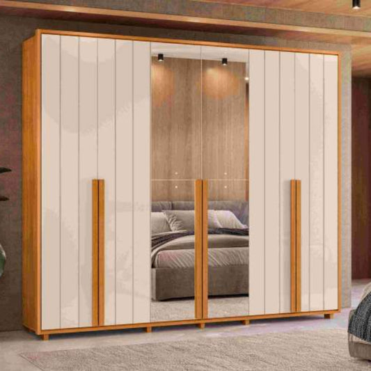 Roupeiro Volpi 6P6G com 2 Espelhos Cinamomo.Off White EN