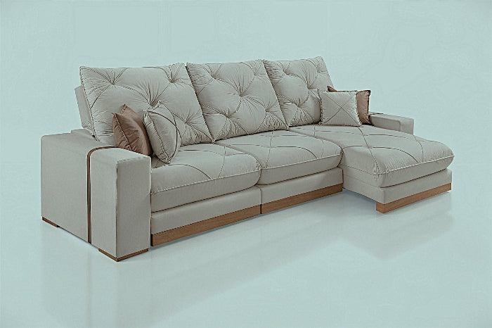 Estofado Retratil Reclinavel Geriba 320 3x90 Veludo Inca Bege Claro EN