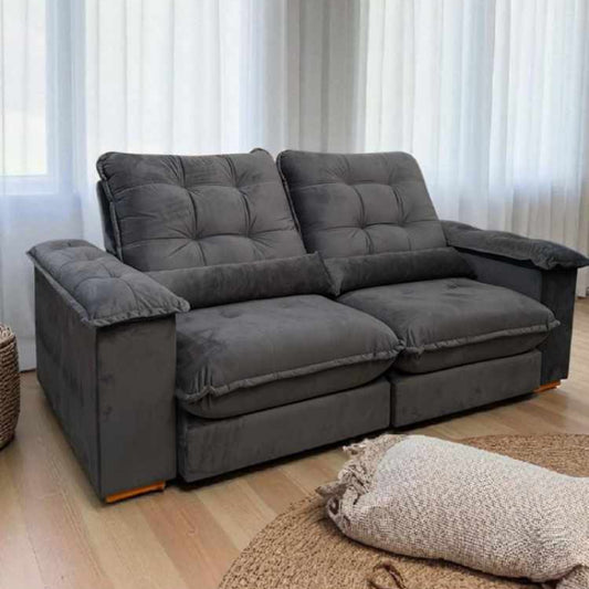 Estofado Retratil Reclinavel Gold 230m Veludo Cinza EN