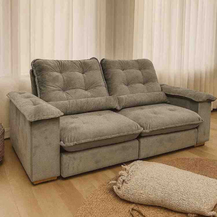 Estofado Retratil Reclinavel Gold 250m Veludo Bege EN