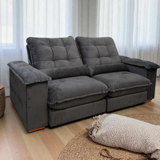 Estofado Retratil Reclinavel Gold 250m Veludo Cinza EN