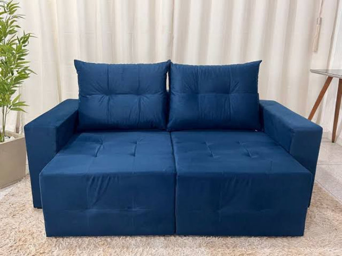 Estofado Retratil Havai 180 2x90 Veludo Azul EN