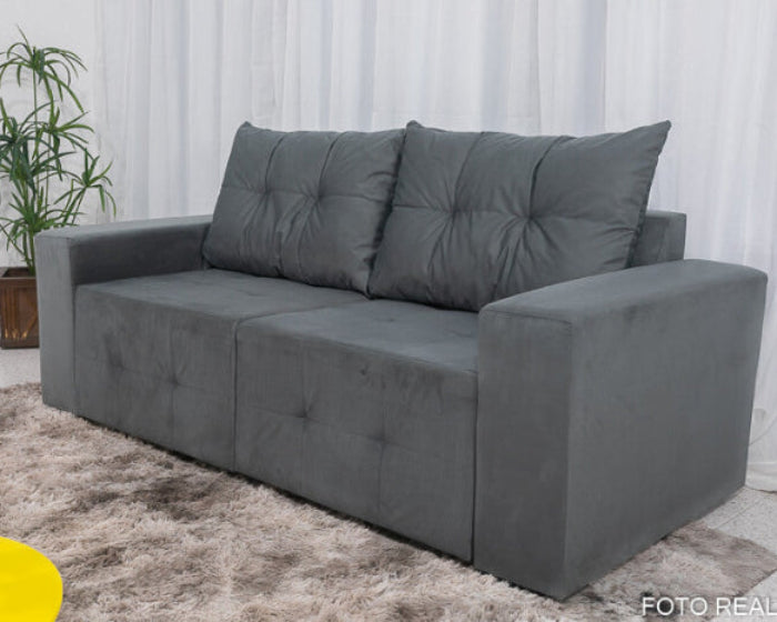 Estofado Retratil Havai 180 2x90 Veludo Cinza EN