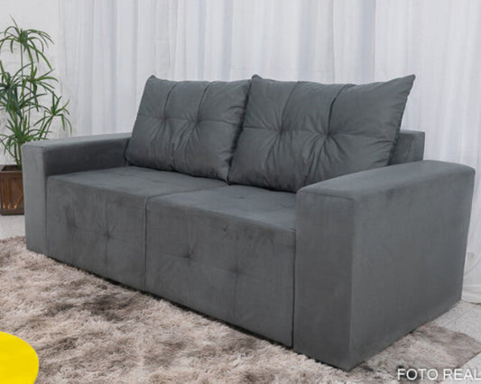 Estofado Retratil Havai 180 2x90 Veludo Cinza EN