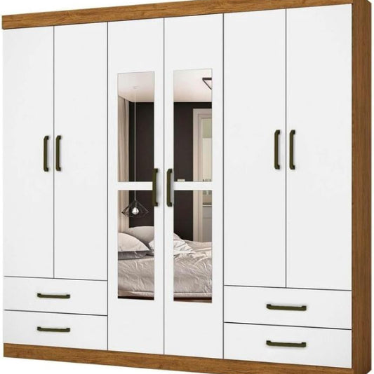 Roupeiro Hercules Gold 6P4G com Espelhos Cinamomo.Off White EN