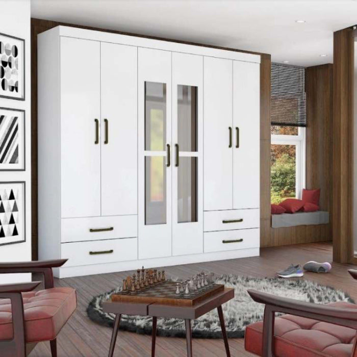 Roupeiro Hercules Gold 6P4G com Espelhos Branco EN