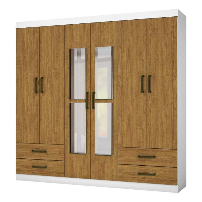 Roupeiro Hercules Gold 6P4G com Espelhos Branco.Cinamomo EN