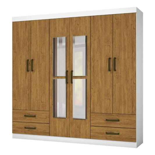 Roupeiro Hercules Gold 6P4G com Espelhos Branco.Cinamomo EN