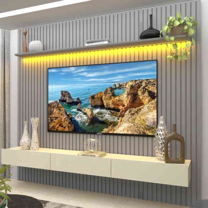 Home Nobre Ripado 230 1P3G com LED Cinza.Off White EN