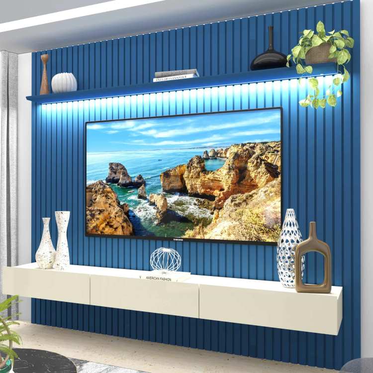 Home Nobre Ripado 85'' Com LED - Azul Royal/Off White EN
