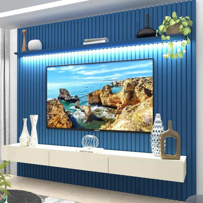 Home Nobre Ripado 85'' Com LED - Azul Royal/Off White EN