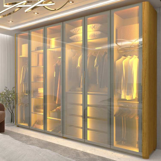 Roupeiro Innova 6 Portas de Vidro Reflecta com LED e Pes Natural EN