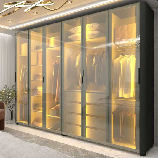 Roupeiro Innova 6 Portas de Vidro Reflecta com LED e Pes Preto Acetinado EN