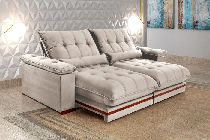 Estofado Retratil Reclinavel Ibiza 230 Molas Ensacadas Veludo Inca Cru EN