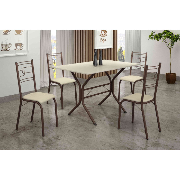 Mesa Paraty 120 - Marrom/Off White/Creme C/ 4 Cadeiras EN