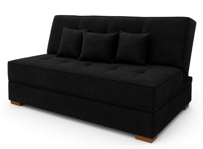 Sofa Cama Italia com Bau Veludo Suede Preto EN