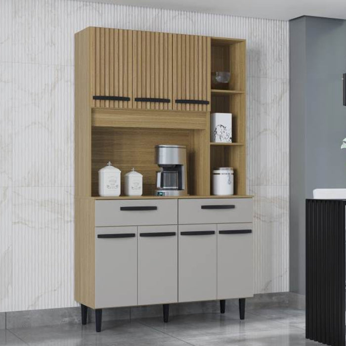 Kit Cozinha Malu 7P2G Damasco Ripado 3D.Off White EN