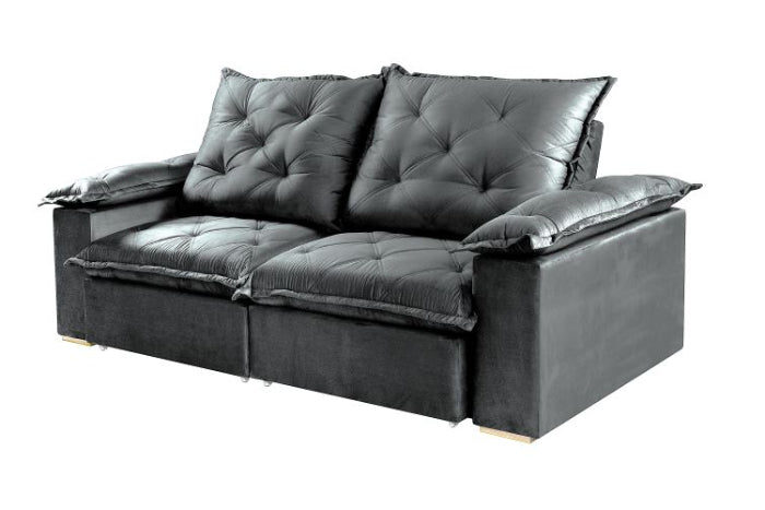 Estofado Retratil Reclinavel Leblon 2x90 Molas Ensacadas Veludo Inca Grafite EN