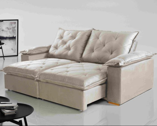 Estofado Retratil Reclinavel Leblon 2x90 Molas Ensacadas Veludo Inca Cru EN