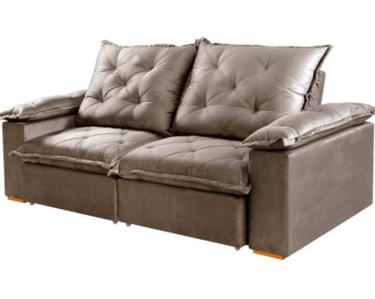 Estofado Retratil Reclinavel Leblon 2x90 Molas Ensacadas Veludo Inca Bege Escuro EN