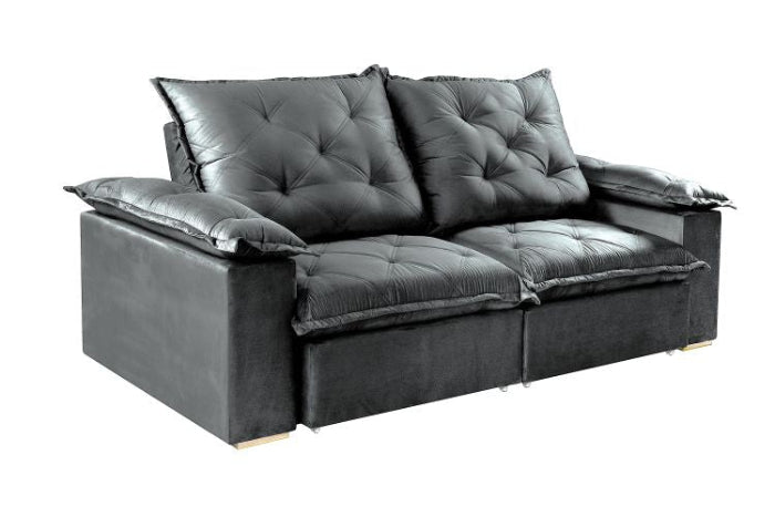 Estofado Retratil Reclinavel Leblon 250 2x100 Molas Ensacadas Veludo Inca Grafite EN