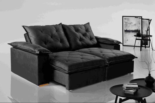 Estofado Retratil Reclinavel Leblon 250 2X100 Molas Ensacadas Veludo Inca Preto EN
