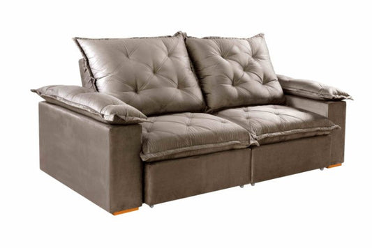 Estofado Retratil Reclinavel Leblon 250 2x100 Molas Ensacadas Veludo Inca Bege Escuro EN
