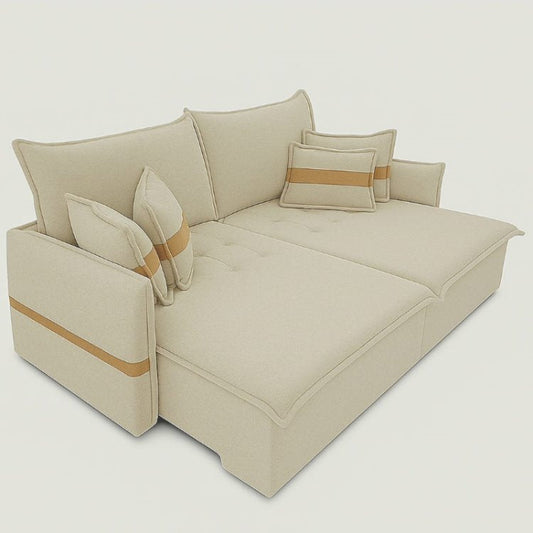 Sofa Retratil Reclinavel sem Caixa Leticia 220Linho Bege Claro EN