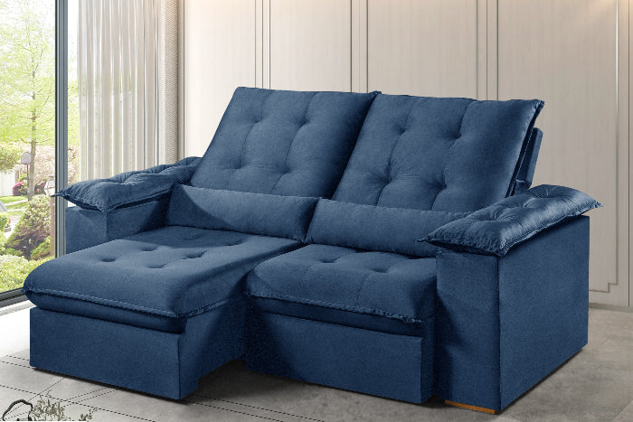 Estofado Retratil Reclinavel Madri.Opel 200 Veludo Suede Azul EN