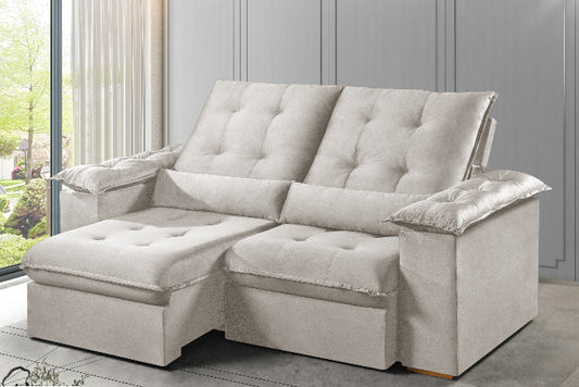 Estofado Retratil Reclinavel Madri.Opel 200 Veludo Suede Bege Claro EN