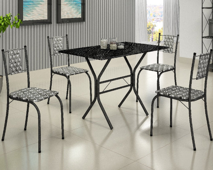 Conjunto de Mesa Marica Tmp MDP 98x58 Martelado Cinza com 4Cds Cor Martelado Cinza.Preto EN