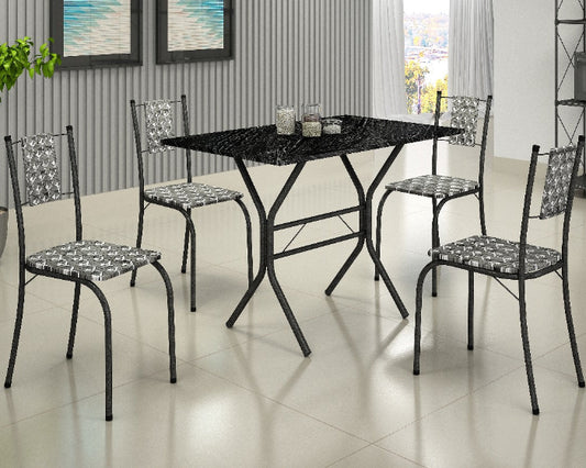 Conjunto de Mesa Marica Tmp MDP 98x58 Martelado Cinza com 4Cds Cor Martelado Cinza.Preto EN