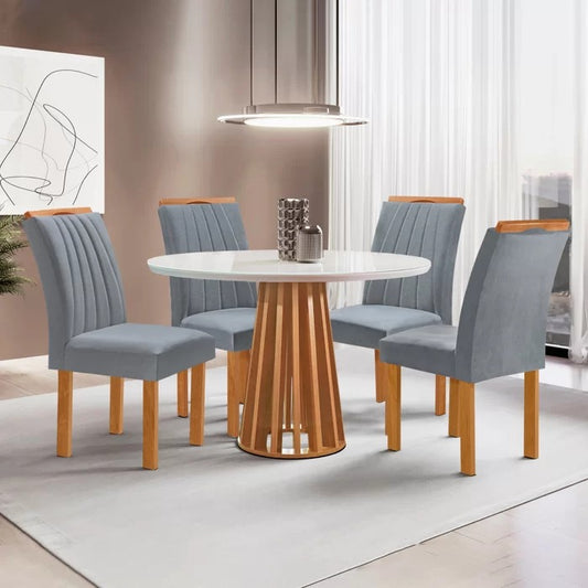 Conjunto Mesa Berlim Tmp Redondo Plus MDF Cinam.Off White C/ 4Cd Marselha Cinamo.Vel Grafite EN