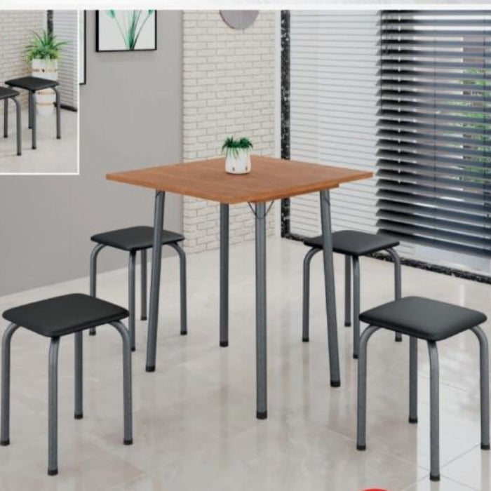 Conj Mesa Dobravel Luana Cinamomo.Martelado Prata 4 Banquetas Assentos Preto EN