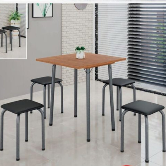 Conj Mesa Dobravel Luana Cinamomo.Martelado Prata 4 Banquetas Assentos Preto EN