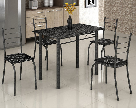 Conjunto Mesa Rio 100 Martelado Tmp Pedra Indiana Preto com 4 Cds Marteado.Ratan Lirio.Preto EN