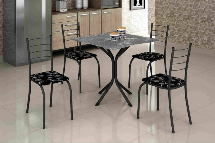 Conjunto Mesa Rio 70 MarteladoTmp Granito Topazio Quadrado com 4 Cds Martelado.Lirio Preto EN