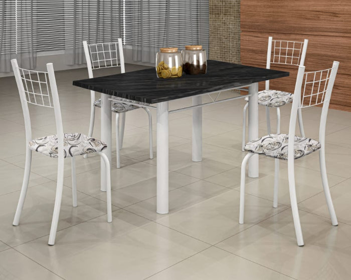 Conj Mesa Dany 100x60 Tmp Pedra 4Cds Branco EN