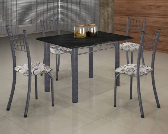 Conj Mesa Dany 100x60 Tmp Pedra 4Cds Mart Prata EN