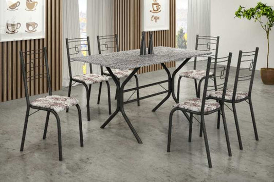 Conjunto Mesa Paraty 140 Martelado Tmp Indiana Preto com 6 Cds Martelado.Primavera Preto EN